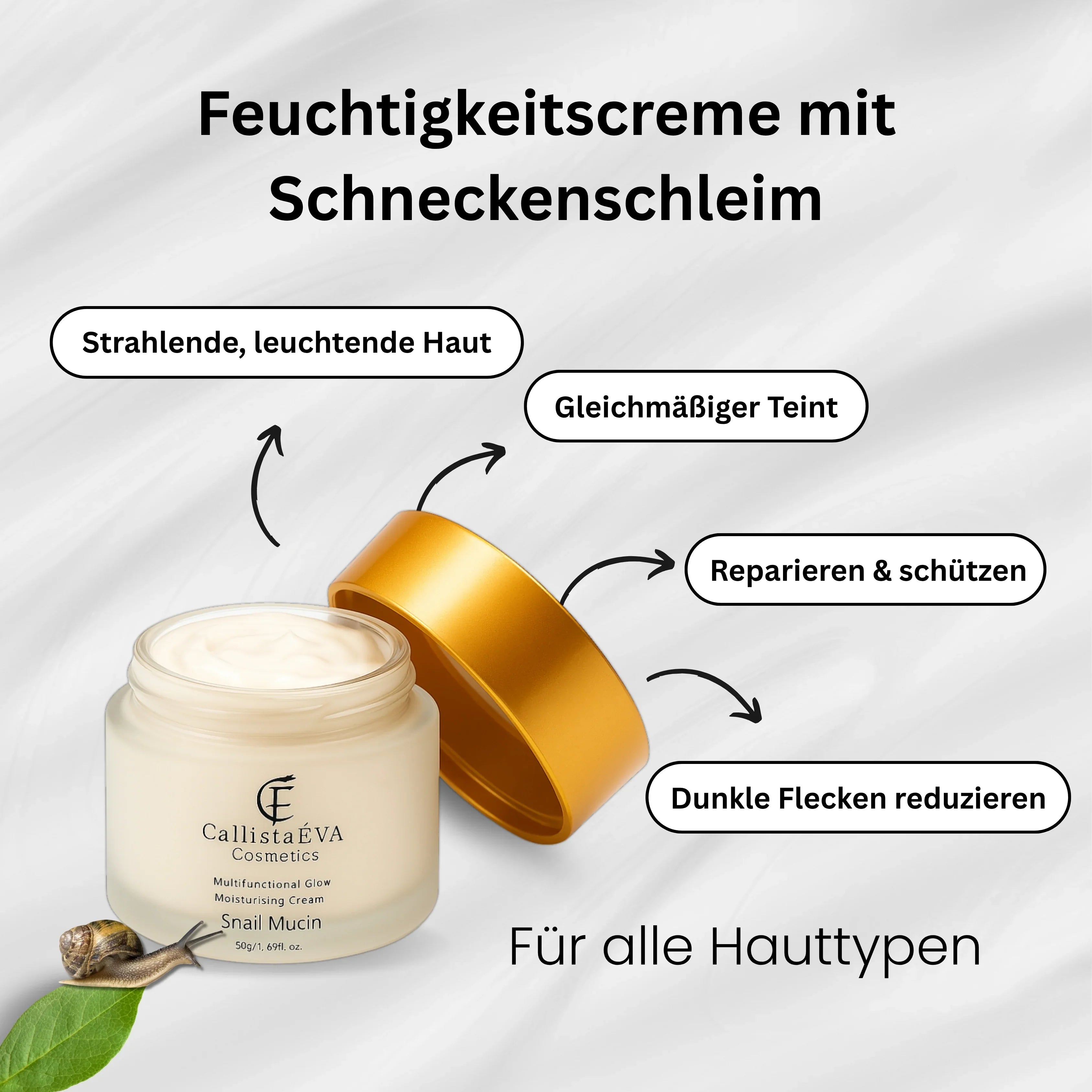 CallistaÉVA Glow Snail Mucin Moisturiser Cream – Hyaluronic Acid, Betaine & Peptides