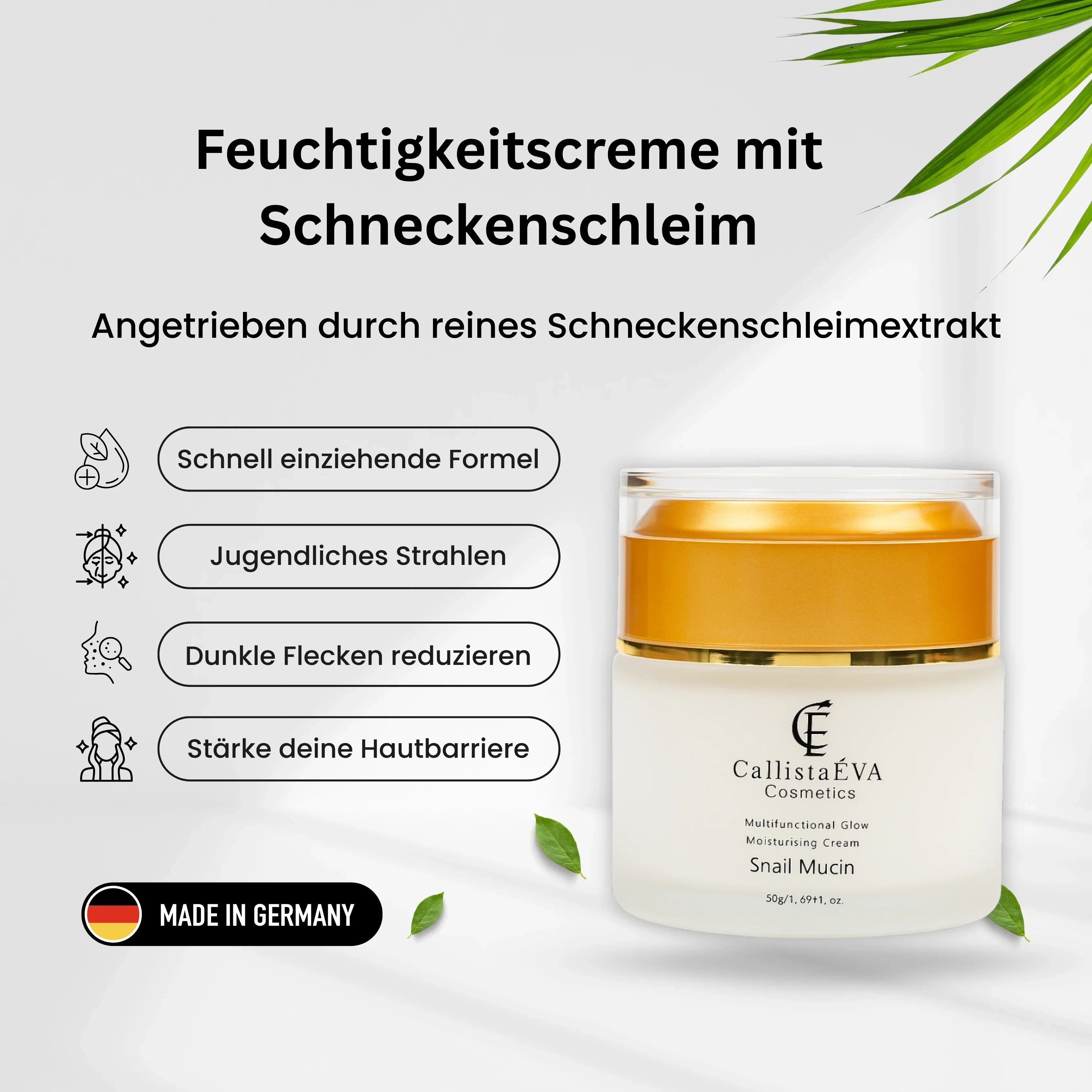 CallistaÉVA Glow Snail Mucin Moisturiser Cream – Hyaluronic Acid, Betaine & Peptides