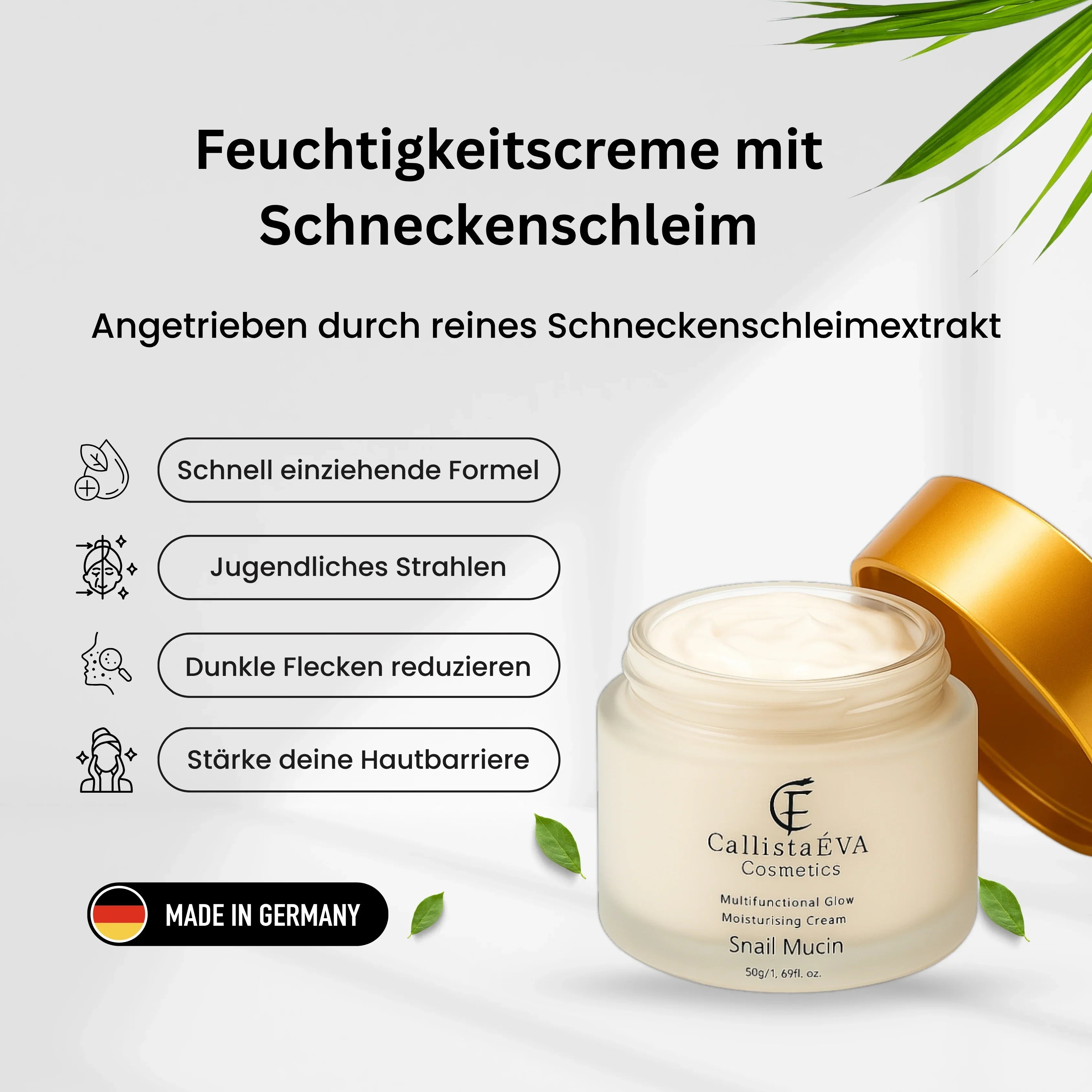 CallistaÉVA Glow Snail Mucin Moisturiser Cream – Hyaluronic Acid