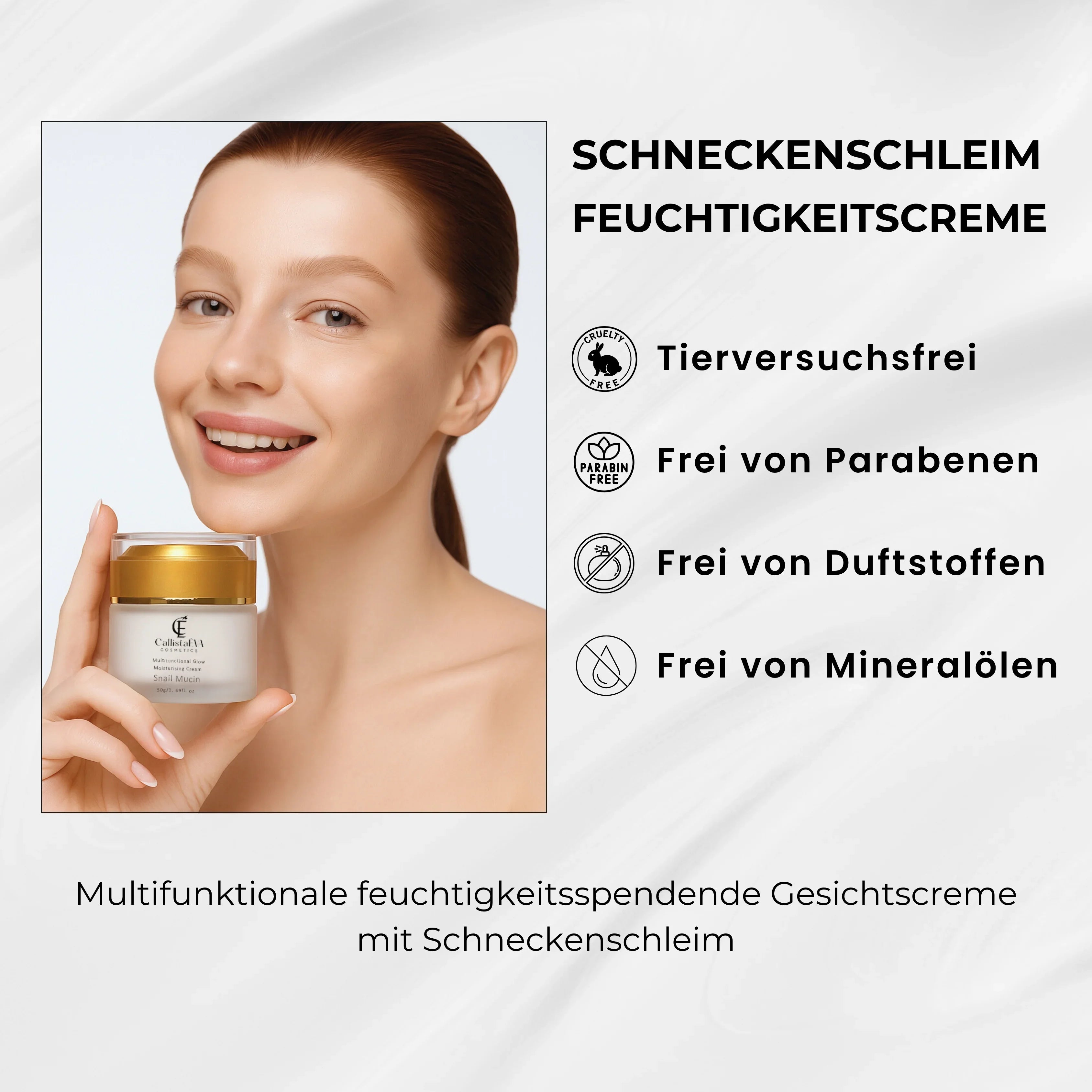 CallistaÉVA Glow Snail Mucin Moisturiser Cream – Hyaluronic Acid, Betaine & Peptides