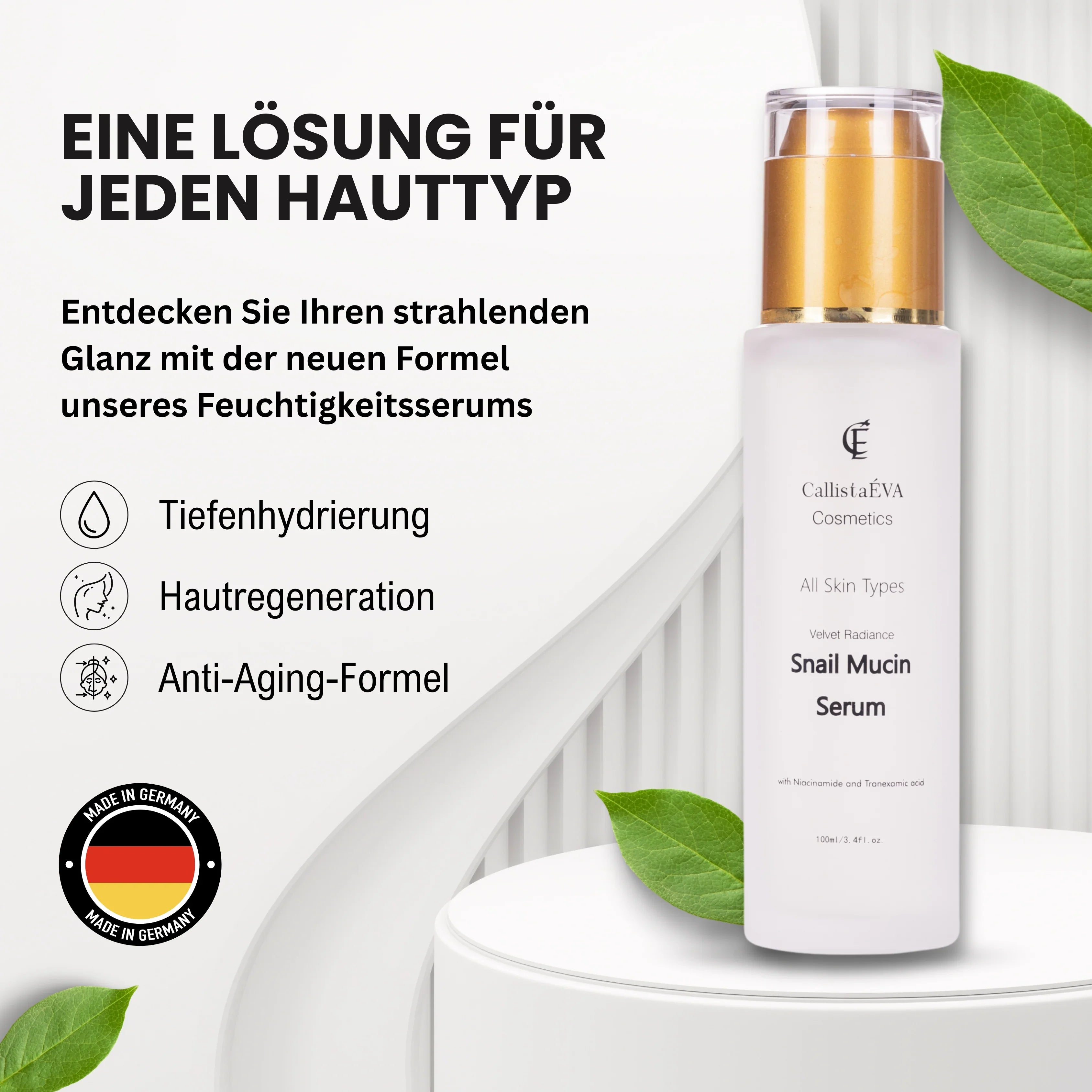 CallistaÉVA Snail Mucin Hydrating Face Serum - Niacinamide & Tranexamic Acid