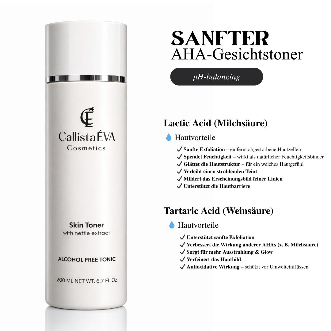 AHA Exfoliating Alcohol-Free Toner with Nettle Extract, Lactic & Tartaric Acid – Gentle Exfoliation, Hydrating & Pore-Refining (200ml)